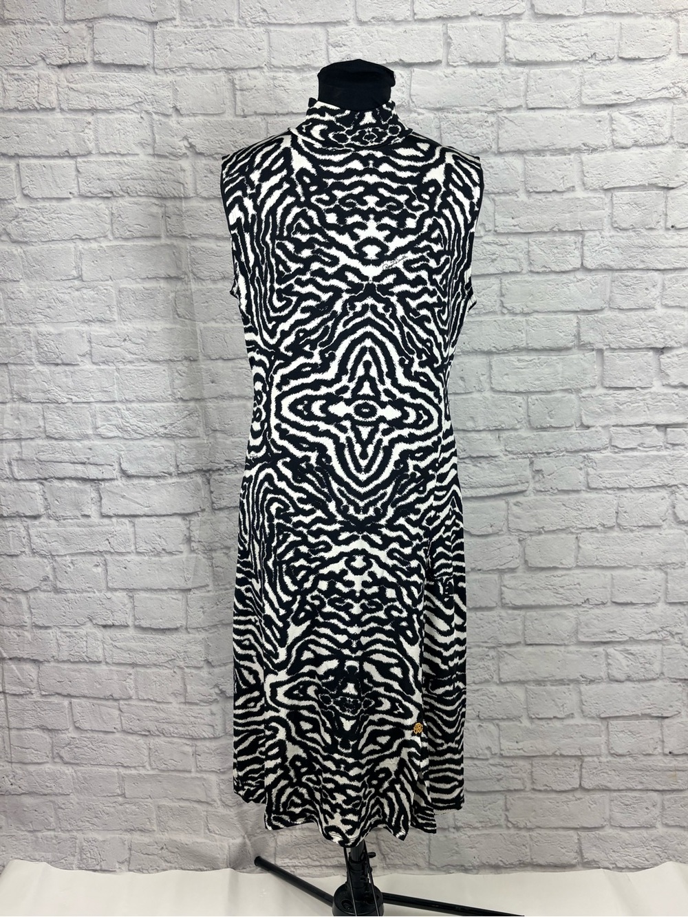 NWT Roberto Cavalli Made in Italy Zebra Print Knit Dress XL Gold Logo Charm